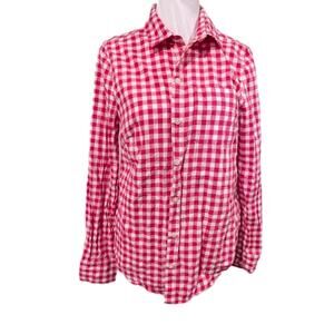J.Crew Women's Pink White Gingham Button Down Work Preppy Shirt Size Medium EUC